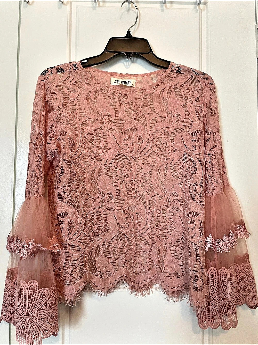 Say What? Pink Lace Blouse Size Medium Like New